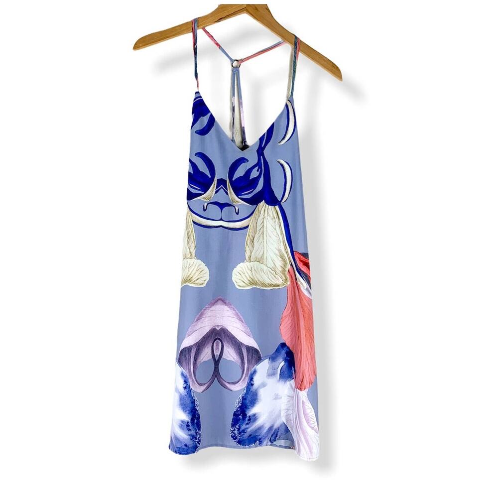 Shilla The Label Blue Printed Slip Dress Sz XS Strappy‎ Womens Mini Shift Casual